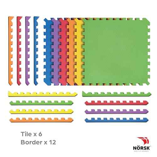 Reversible 1 2" EVA Foam Gym Floor Tiles (36 Tiles - 144 Sq. Ft. / Rainbow Pack/Black)
