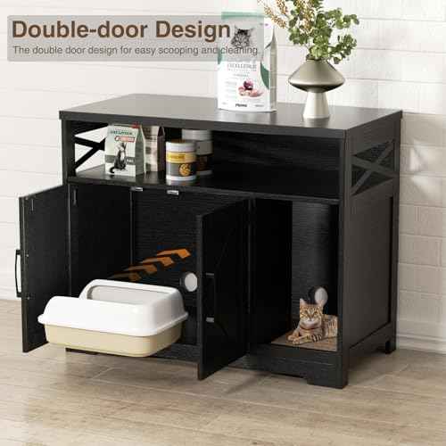 Cat Litter Box Enclosure (Black / 31"L x 17"W x 28.5"H)