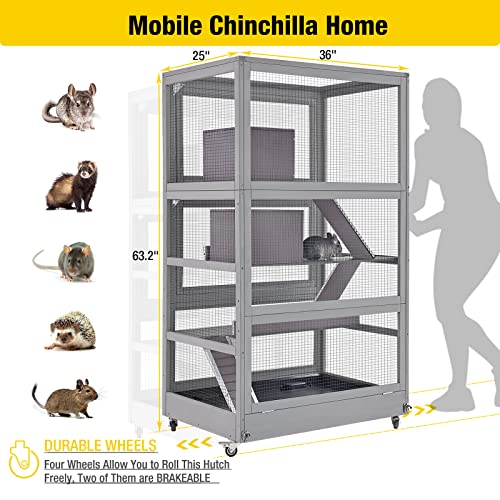 Chinchilla Cage Large Rolling Small Animal Cage for Adult Rats (36"L x 25"W x 63.2"H)