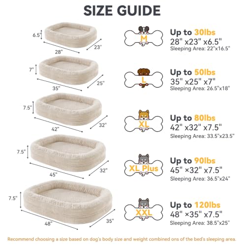 Orthopedic Dog Bed for Extra Large Dogs (Beige / 45"l X 32"w X 7.5"th)