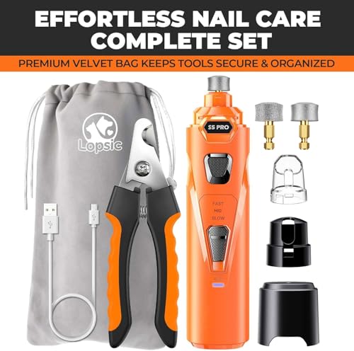 Whisper Quiet Dog Nail Grinder Safe & Stress (Orange)