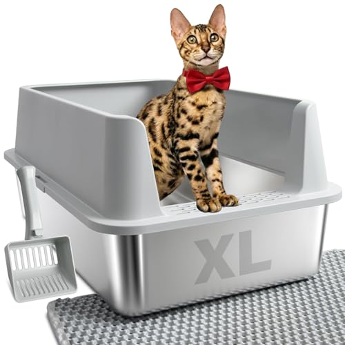 Stainless Steel Litter Box (XL-Light Gray:23"x14.6"x10")