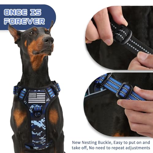 Tactical Dog Harness for Small Dogs No Pull (Blue Camo / XS(Neck:11-12.5", Chest:14-20"))
