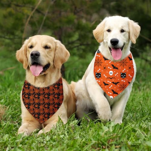 Halloween Bandanas for Dogs 2 Pack Thanksgiving Halloween Holiday Pumpkins Ghosts Spider Web Fall Dog Bandanas Pet Scarf Accessories for Small Medium Dogs & Cats (C)