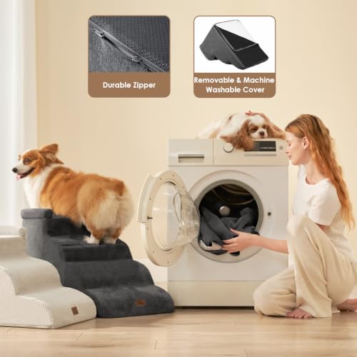 3 Step Curved Dog Stairs for Dogs (Grey / 23.6"l X 15.7"w X 15.7"h)
