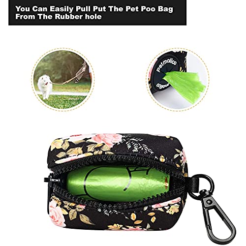 Dog Poop Bag Holder Dispenser 2 Pack (Black with Pink Rose)