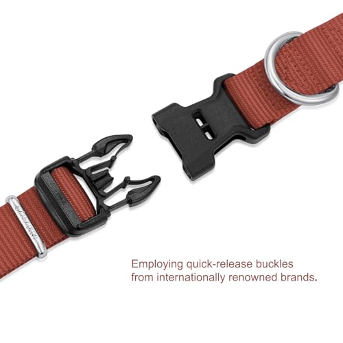 Nylon Dog Collar with Quick Release Buckle Soft Adjustable Sturdy for Small Medium Large Dogs Brick (Brick / L：17.5"-25.5")