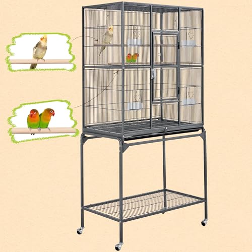 63 Inch Wrought Iron Rolling Large Bird Cage for African Grey Small Quaker Amazon Parrots Canary Bird Flight Cage