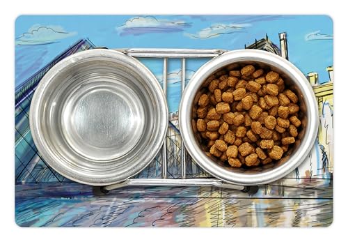 Sketchy Pet Mat for Food and Water (Cream Blue)