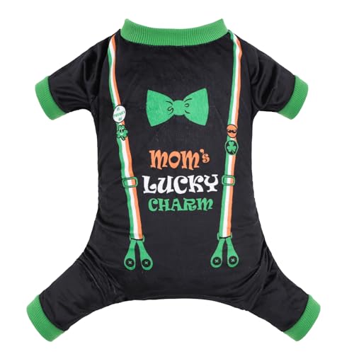Dog Pajamas St.Patrick's Day Puppy Onesies Small Dogs Soft Pjs Coat Cat Apparel Comfy Pet Clothes Outfit Doggie Bodysuit (Small / Mom's lucky charm)