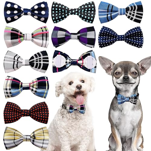 10 Pack Dot Dog Bowties for Small Dogs Slide on Collar (S/M)