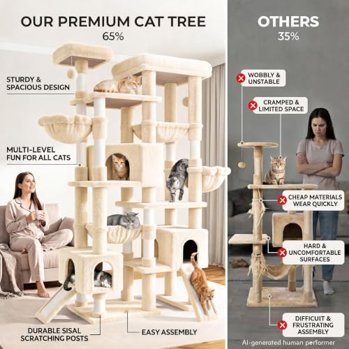 87 in Multi Level Tall Cat Tree Tower for Large Cats (Beige)