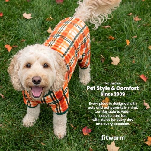 Plaid Dog Fleece Pajamas (Orange Plaid / X-Small)
