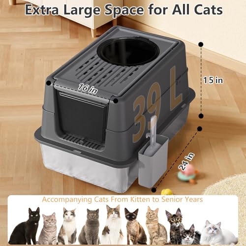 Stainless Steel Litter Box with Lid (Black / X-Large)
