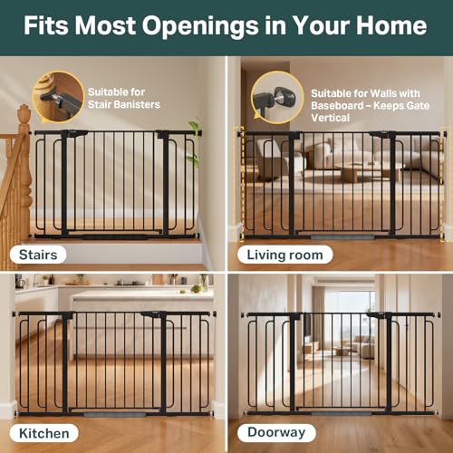36.6 59" Extra Wide Baby Gate for Stairs (Black / 36.6-59"W x 30.5"H)