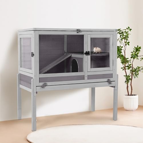 Guinea Pig Cage with Wooden Stand (Grey)