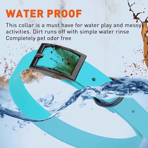 Biothane Waterproof Dog Collar Strong Coated Nylon Webbing with Black Hardware Odor (W5/8" x L12-15" / Sky Blue)