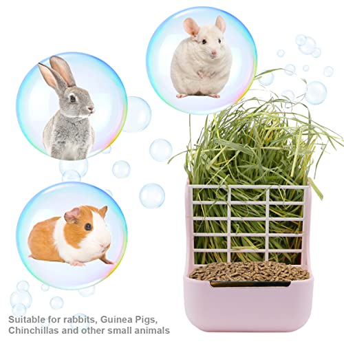 Rabbit Hay Feeder 2 in 1 Automatic Guinea Pig Food Bowl (Pink)