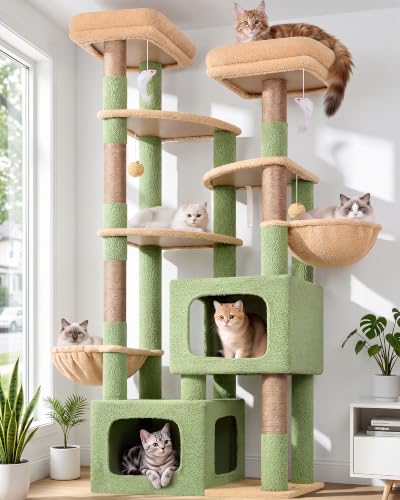 S74E Pro Cactus Heavy Duty Maine Coon Cat Tree for Large Cats (Green / 74 inch)