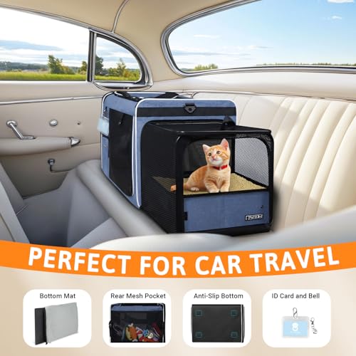 Side Expandable Extra Large Cat Carrier with Litter Box (Blue)