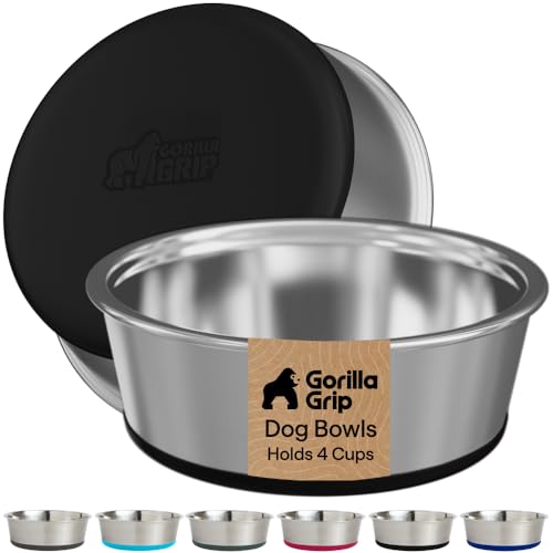 Dog Bowls Food Grade Stainless Steel (Black / 4 Cup (Set of 2))