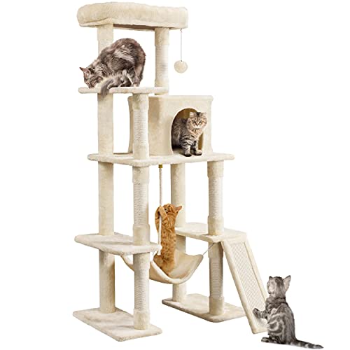 63in Sturdy Large Cat Tree for Indoor Heavy Cats (Beige / 63in)