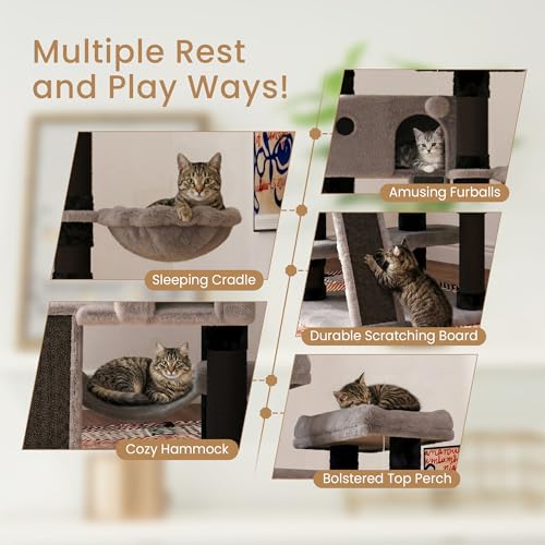 65in Larger Cat Tree Tower Condo for Indoor Kitties (Black & Grey)