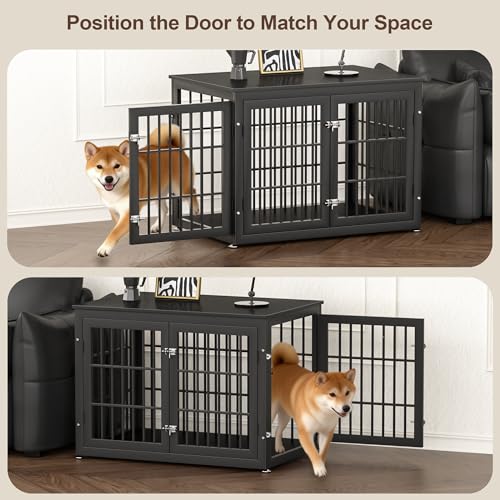 38" Heavy Duty Dog Crate Furniture for Large and Medium Dogs (Black / 38.3"L x 25.4"W x 27.7"H)