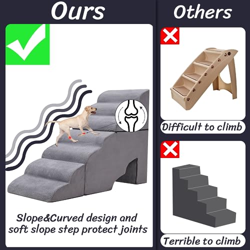 7 Step 35D Foam Dog Stair for High Beds 32 inches Tall (Grey 32" H)
