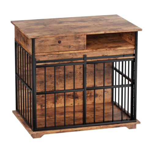 Wooden Dog Crate Furniture for Small Dogs Indoor Kennel End Table Pet Cage (35 Inch)