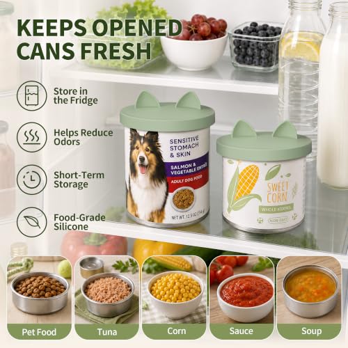 3-in-1 Dog Food Can Lids, Cat Food Can Covers, 2pcs, Sage Green (Light Green)