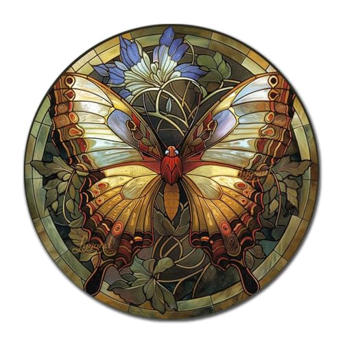Metal Sign Tin Sign Circular Stained Glass Butterfly Funny Bathroom Wall Decor for Patio 8×8 Inches (8×8 Inches / Butterfly-2)