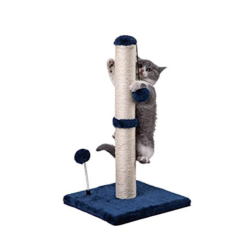 Cat Scratching Post Premium Basics Kitten Scratcher Sisal Scratch Posts with Hanging Ball 22 in for Kittens or Smaller Cats (22 inches for kitten / Navy)