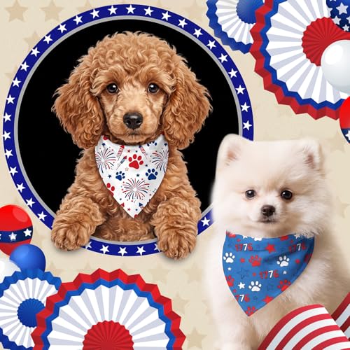 50 Pcs 4th of July Dog Bandanas Bulk Patriotic Paw Prints Pattern (19.7 x 13.8 x 13.8 Inch / Patriotic Paw Print)