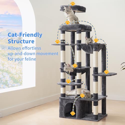 Cat Tree, 71-Inch Tall Cat Tower for Large Maine Coon Cats HCT037G (Smoky Gray / XL)