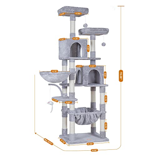 Cat Tree 70 inches Tall Cat Tower for Indoor Large Cats HCT032W (Light Gray / 70.08 inch)