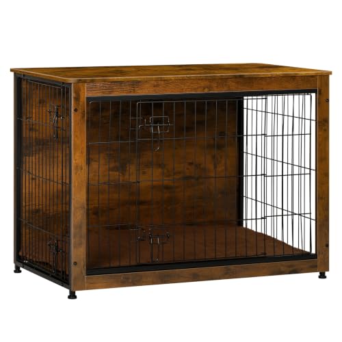 38.5" XL Dog Crate Furniture with Cushion (Rustic Brown / 38.5"L x 25.6"W x 26.8"H)