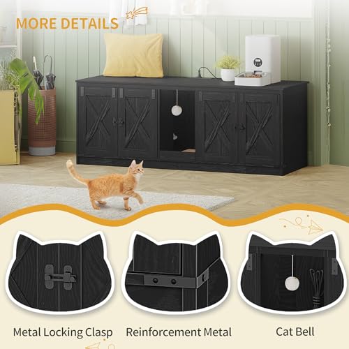 Cat Litter Box Enclosure for 2 Cats (Black)