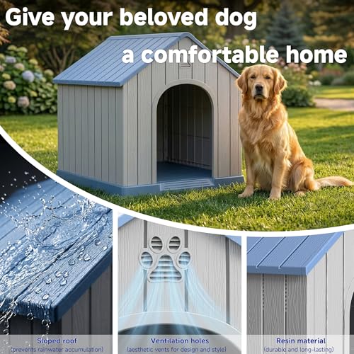 Outdoor Dog House Waterproof Roof (Light Blue / Large Dog: 38 Inch)
