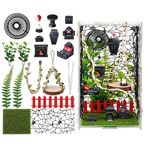 Jumping Spider Enclosure Kit 22pcs Terrarium with Decor (Green-Gothic)