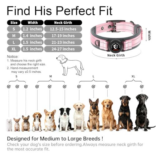 Heavy Duty Dog Collar with AirTag Holder (Pink / XL (24-27in Neck))
