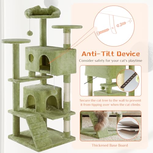 54 Inch Cat Tree Tower with Natural Sisal Scratching Post (Green / 54IN)