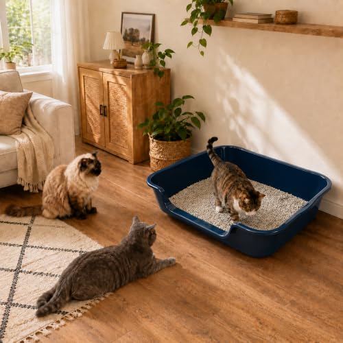 Extra Large Low Entry ABS Cat Litter Box (Large (Pack of 1) / Dark Blue)