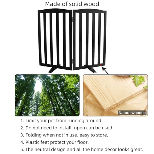 Foldable Freestanding Indoor Dog Gate for House Wood Long Pet Gates Dog Fence for Stairs Puppy Gates for Hallways (Black / 【2 Panels】40''w X 32''h)