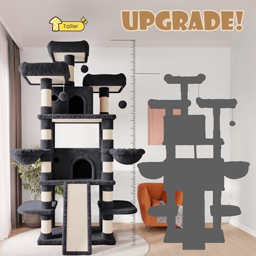 81 Inches Extra Large Cat Tree for Indoor Adult Cats (81in / Dark Grey)