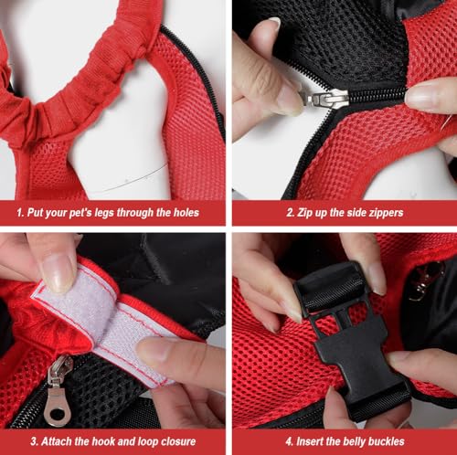 Dog Carrier Backpack Pet Legs Out Front Cat Travel Bag (Medium / Red)