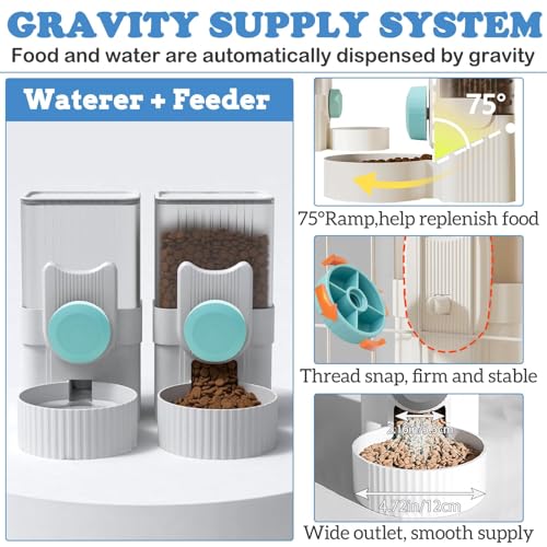 Rabbit Gravity Auto Feeder Set 35oz Hanging Automatic Food Water Dispenser Cage Automatic Feeder Set for Rabbit Chinchilla Guinea Pig Hedgehog Ferret Kitty Puppy (Blue)