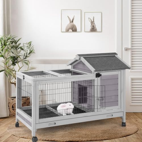 Rabbit Hutch Indoor Bunny Cage Outdoor Wood House with Wire Mesh