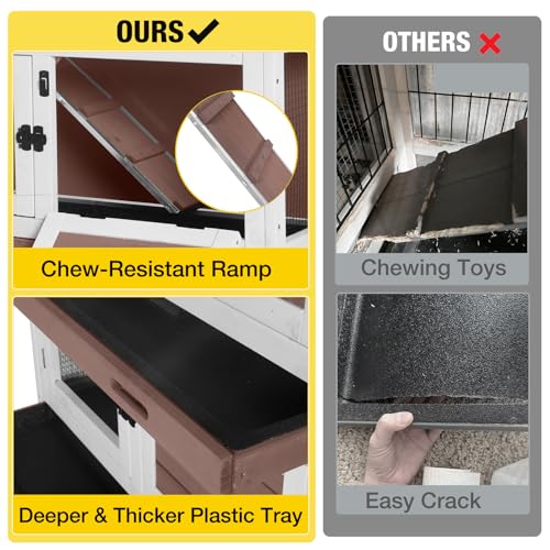 2 Tier Rabbit Hutch with Tarp Door and Wheels Bunny Cage Indoor Outdoor Guinea Pig Cage Expandable with Pet Playpen 36" L