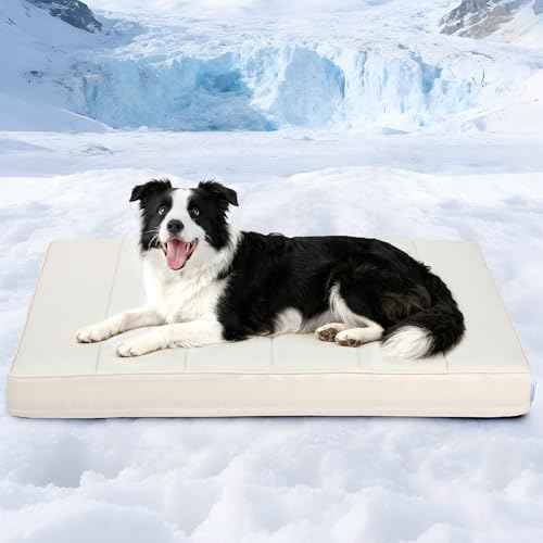 Cooling Dog Bed for Large Dogs (Dark Beige / 35"L x 23"W x 3"H)